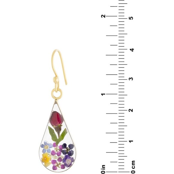 Women's Multi Sterling Pressed Dried Resin Flower Teardrop Shape Earrings - Picture 3 of 5